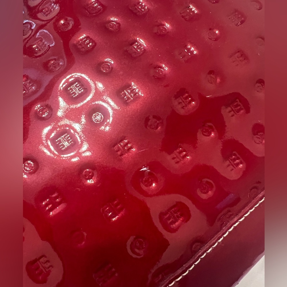 Arcadia Genuine Patent Leather Embossed Logo Satchel Handbag Made In Italy - Picture 3 of 9
